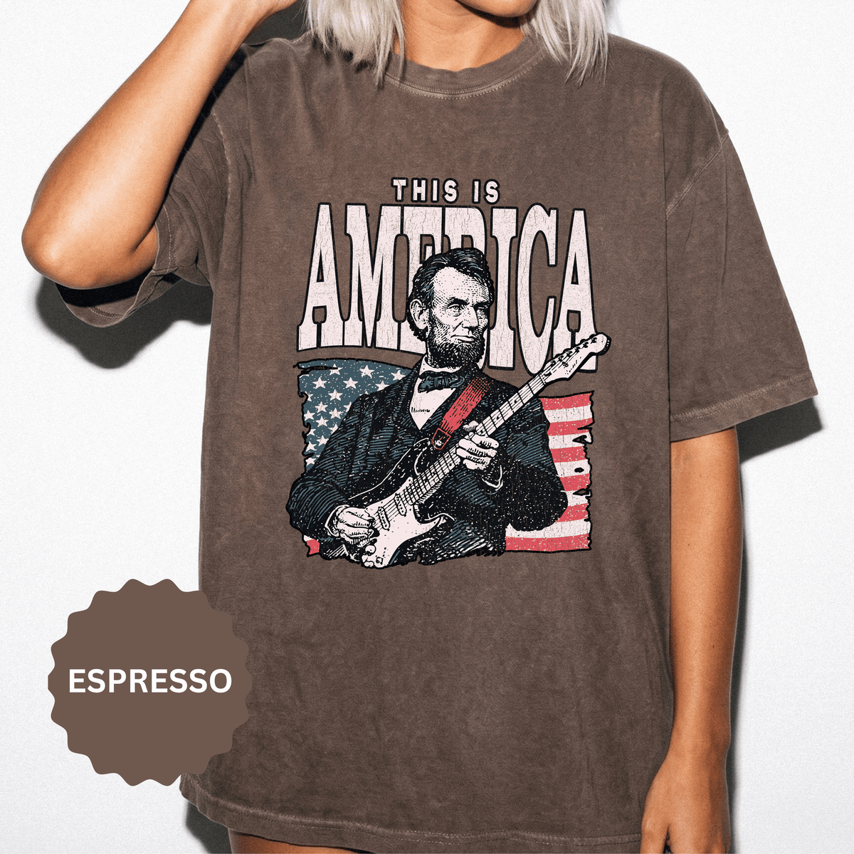 Abraham Lincoln Guitar Shirt, Funny This Is America Graphic, Gift for History Teachers and Music Lovers, Fourth of July Party Outfit