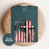 God Bless America Shirt, Distressed American Flag and Cross Graphic, Patriotic Christian Gift for Church Events and Everyday Faith
