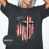 God Bless America Shirt, Distressed American Flag and Cross Graphic, Patriotic Christian Gift for Church Events and Everyday Faith