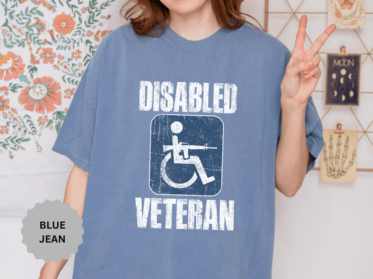 Disabled Veteran Shirt, Distressed Wheelchair and Rifle Graphic, Military Service Pride, Veterans Day Gift and Everyday Casual Wear