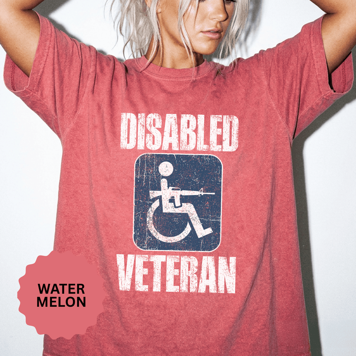 Disabled Veteran Shirt, Distressed Wheelchair and Rifle Graphic, Military Service Pride, Veterans Day Gift and Everyday Casual Wear