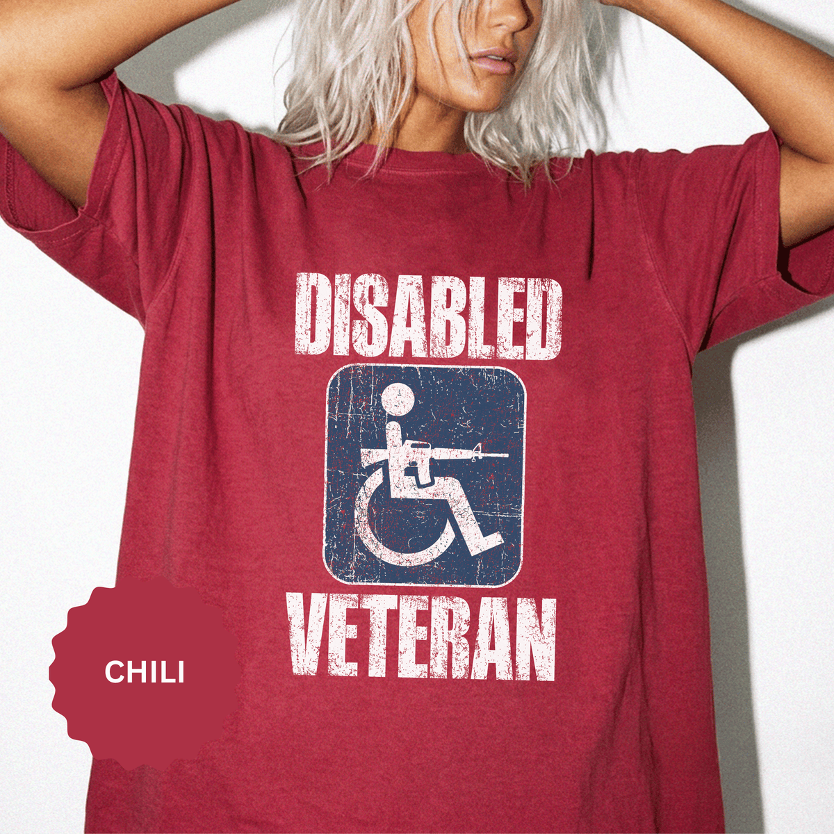 Disabled Veteran Shirt, Distressed Wheelchair and Rifle Graphic, Military Service Pride, Veterans Day Gift and Everyday Casual Wear