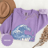 Great Wave Teacup Sweatshirt, Japanese Art Inspired Ocean Graphic, Gift for Tea Lovers and Coastal Art Fans, Casual Cafe Weekend Outfit