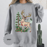 Woodland Deer Sweatshirt, Rustic Stag and Mountain Graphic, Gift for Wildlife Lovers and Hikers, Forest Inspired Cabin Weekend Clothing