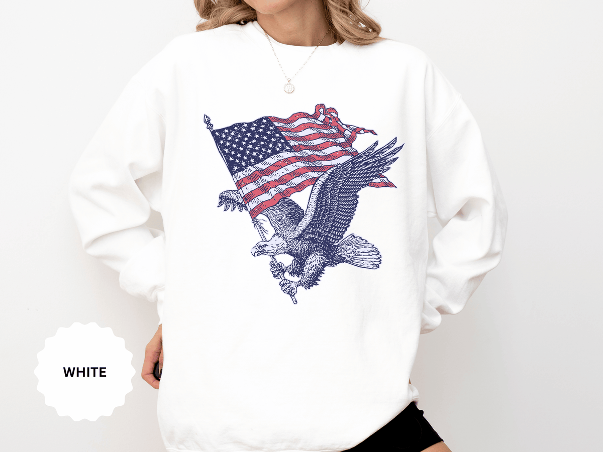 Bald Eagle American Flag Sweatshirt, Retro Patriotic Graphic, Gift for USA Pride Fans, Fourth of July Celebrations and Everyday Clothing