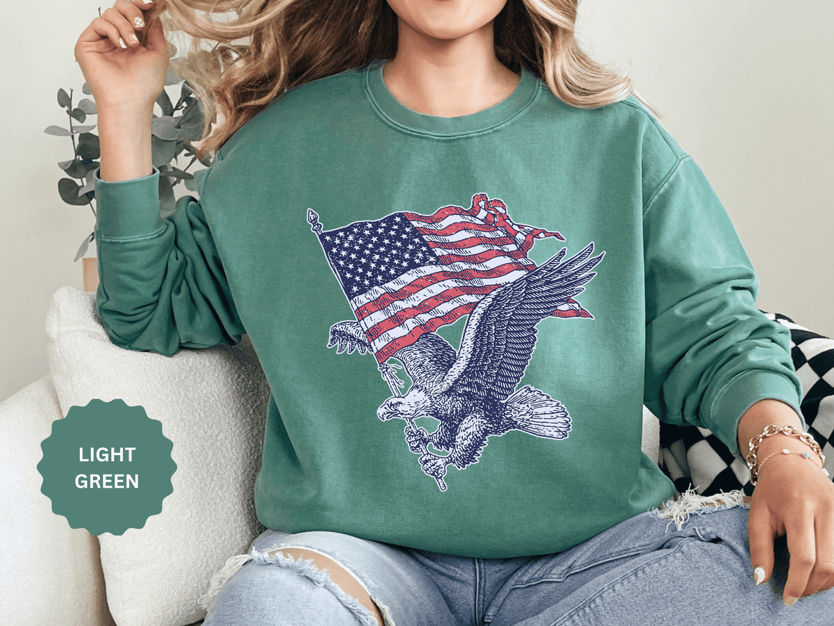 Bald Eagle American Flag Sweatshirt, Retro Patriotic Graphic, Gift for USA Pride Fans, Fourth of July Celebrations and Everyday Clothing