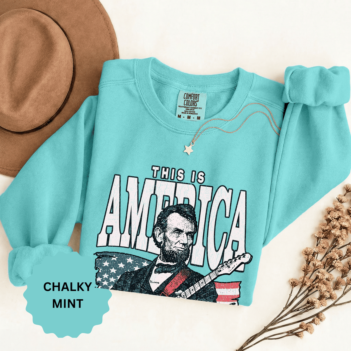 Abraham Lincoln Guitar Sweatshirt, Funny This Is America Graphic, Gift for History Teachers and Music Lovers, Fourth of July Party Outfit