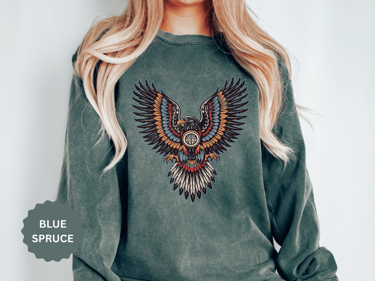 Ornamental Eagle Sweatshirt, Retro Tattoo Style Bird Graphic, Gift for Wildlife Art Lovers, Boho Festival Outfits and Everyday Casual Wear