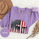 God Bless America Sweatshirt, Distressed American Flag and Cross Graphic, Patriotic Christian Gift for Church Events and Everyday Faith