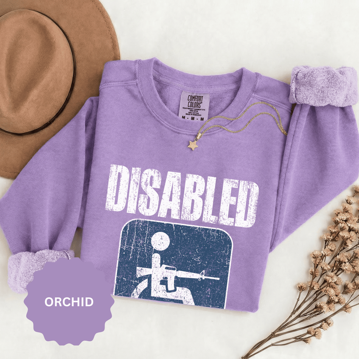 Disabled Veteran Sweatshirt, Distressed Wheelchair and Rifle Graphic, Military Service Pride, Veterans Day Gift and Everyday Casual Wear