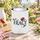 Personalized Wine Can Cooler, Custom Name Beer Can Holder, Floral Rose Drink Sleeve, Custom Gift for Her, Bridesmaid Gift, Birthday Gift