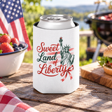 Sweet Land of Liberty Can Cooler, Patriotic Wine Can Holder, USA Drink Sleeve, 4th of July Gift, American Flag Beverage Holder