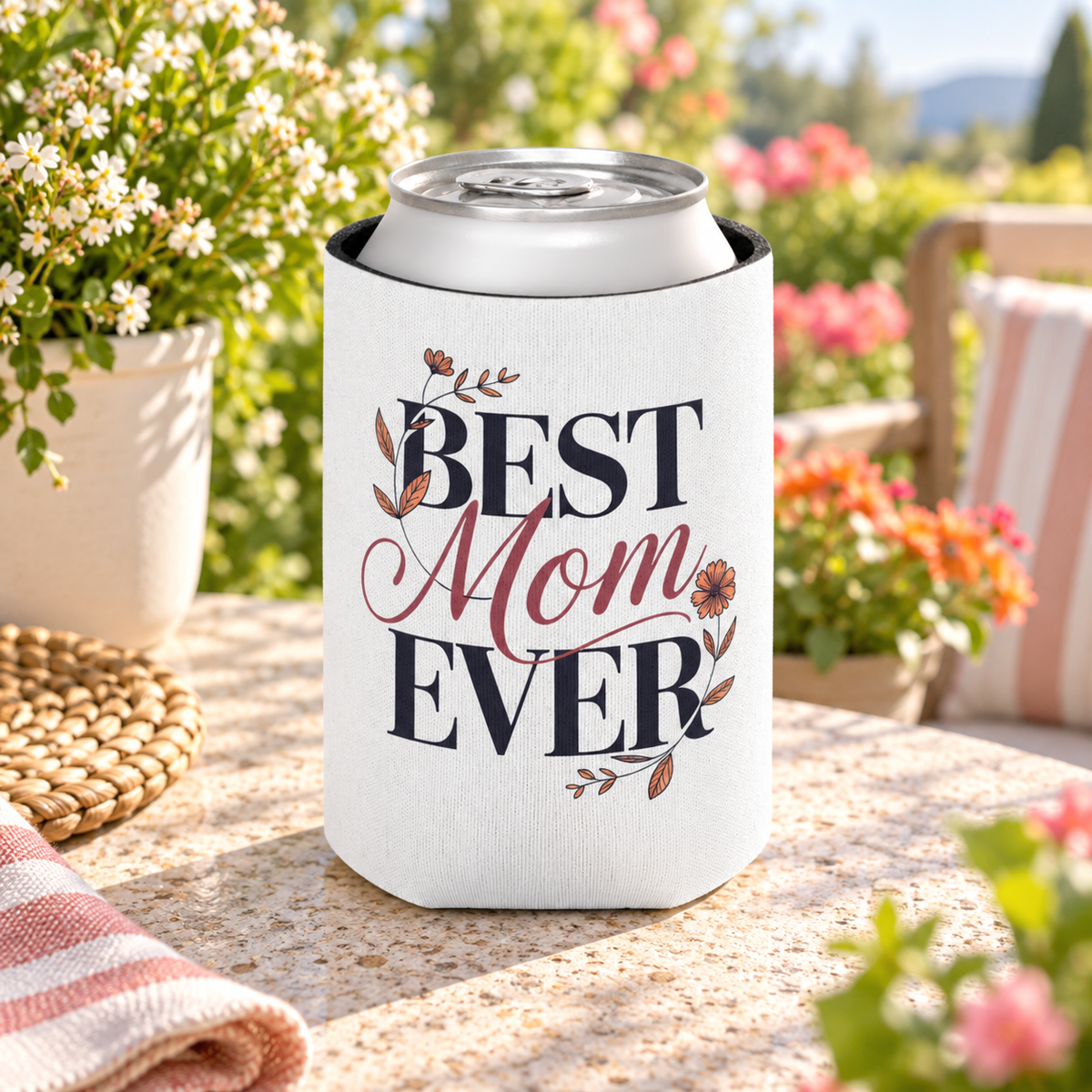 Best Mom Ever Can Cooler, Wine Can Holder for Mom, Mothers Day Gift, Floral Drink Sleeve, Cute Mom Gift, Beverage Holder for Women