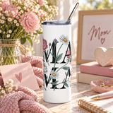 Floral Mama Skinny Tumbler, Personalized Mom Drink Cup, Botanical Mothers Day Gift, Feminine Coffee Cup, Gift for Mom, Floral Drinkware