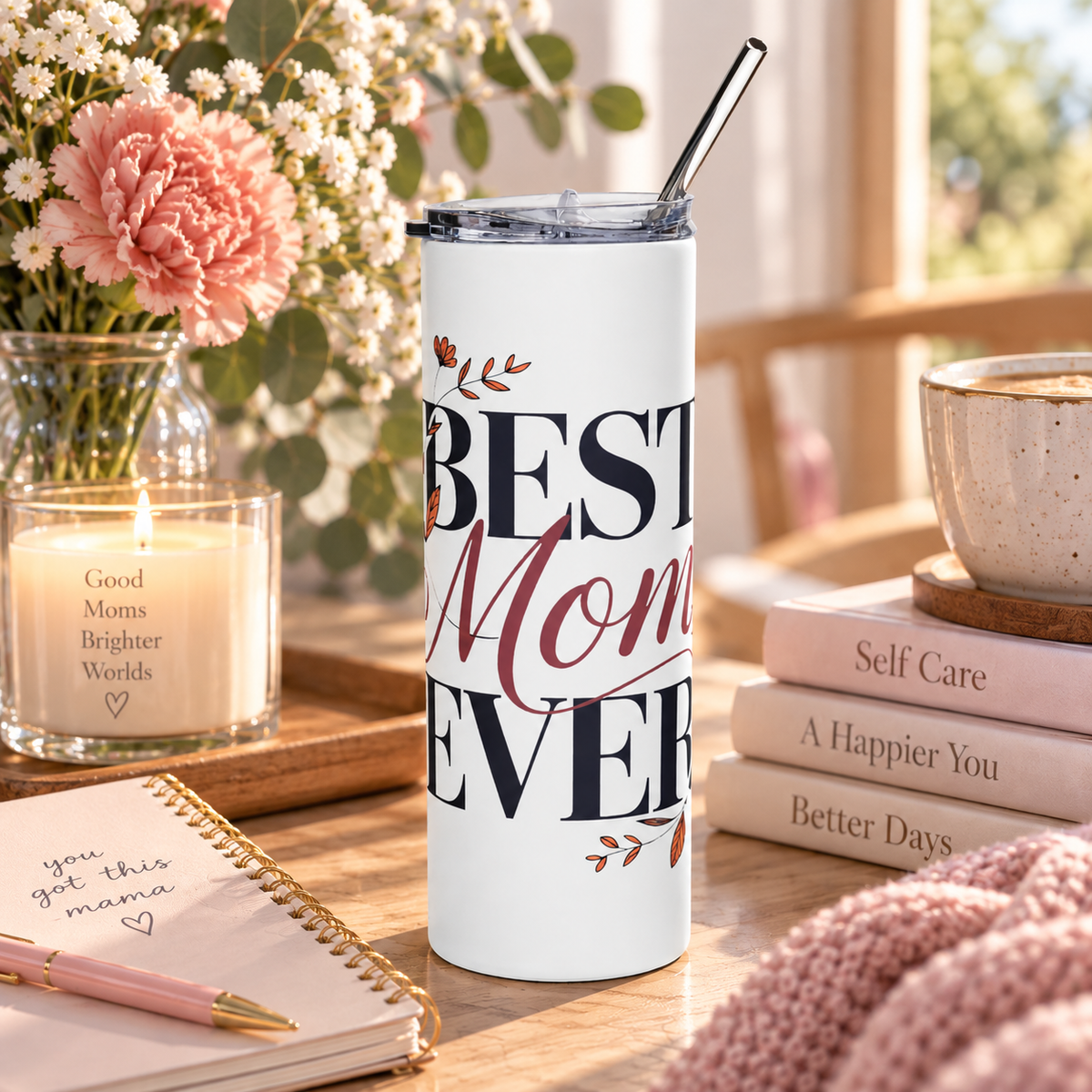 Best Mom Ever Skinny Tumbler, Mom Coffee Cup, Mothers Day Gift for Mom, Floral Drinkware, Birthday Gift for Mother, Everyday Travel Cup