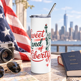 Sweet Land of Liberty Skinny Tumbler, Patriotic USA Drink Cup, 4th of July Gift, American Flag Drinkware, Independence Day Gift for Her