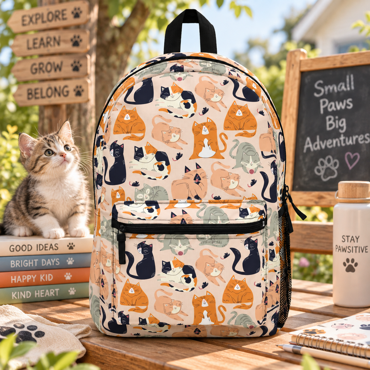 Cat Kids Backpack, Cute Kitty School Bag, Cat Lover Backpack for Boys and Girls, Back to School Book Bag, Preschool Gift