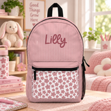 Personalized Pink Kids Backpack, Custom Name Floral School Bag, Cute Girls Backpack, Back to School Book Bag, Preschool Gift