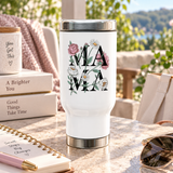 Personalized Mama Stainless Steel Travel Mug, Floral Custom Name Coffee Cup, Botanical Drink Tumbler, Mothers Day Gift for Mom