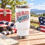 God Bless America Travel Mug, Patriotic Stainless Steel Coffee Cup, Vintage USA Drinkware, American Pride Gift, 4th of July