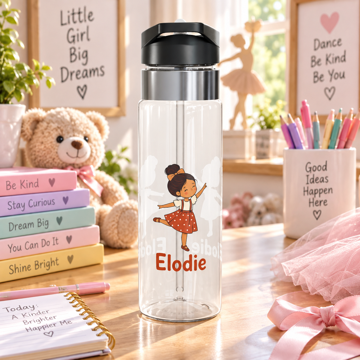 Personalized Ballet Girl Water Bottle, Cute Dance Gift for Girls, Ballerina Birthday Gift, Dance Class Bottle, Kids School Hydration