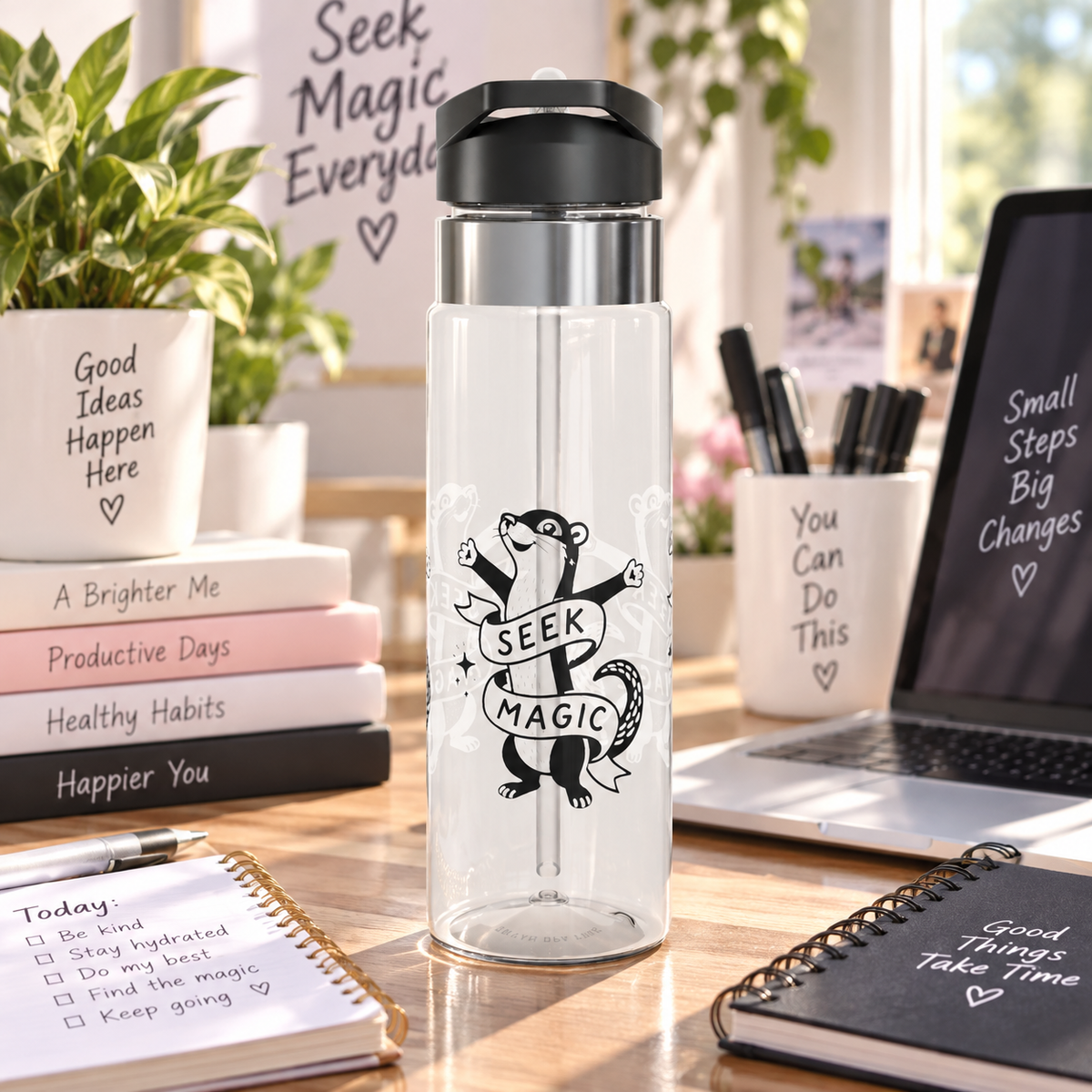 Seek Magic Water Bottle, Cute Otter Water Bottle, Adventure Gift for Kids, Nature Lover Gift, Inspirational Reusable Drink Bottle