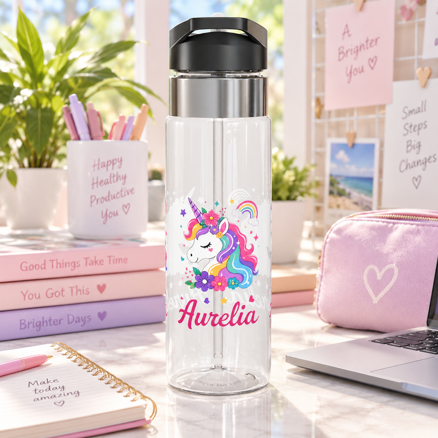 Personalized Unicorn Kids Water Bottle, Cute Rainbow Girl Gift, Magical Birthday Present, School Bottle for Girls, Fantasy Hydration Gift