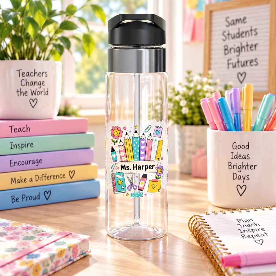 Personalized Teacher Water Bottle, Cute Teacher Gift for Classroom, Educator Appreciation Gift, School Staff Bottle, Back to School Gift