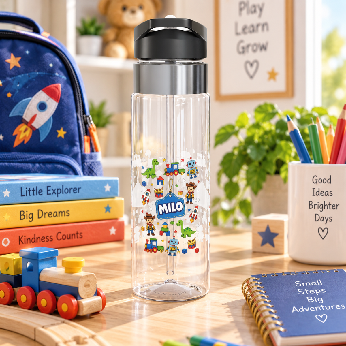 Personalized Dinosaur Kids Water Bottle, Cute Dino School Bottle for Boys, Birthday Gift for Toddler, Back to School Hydration Bottle