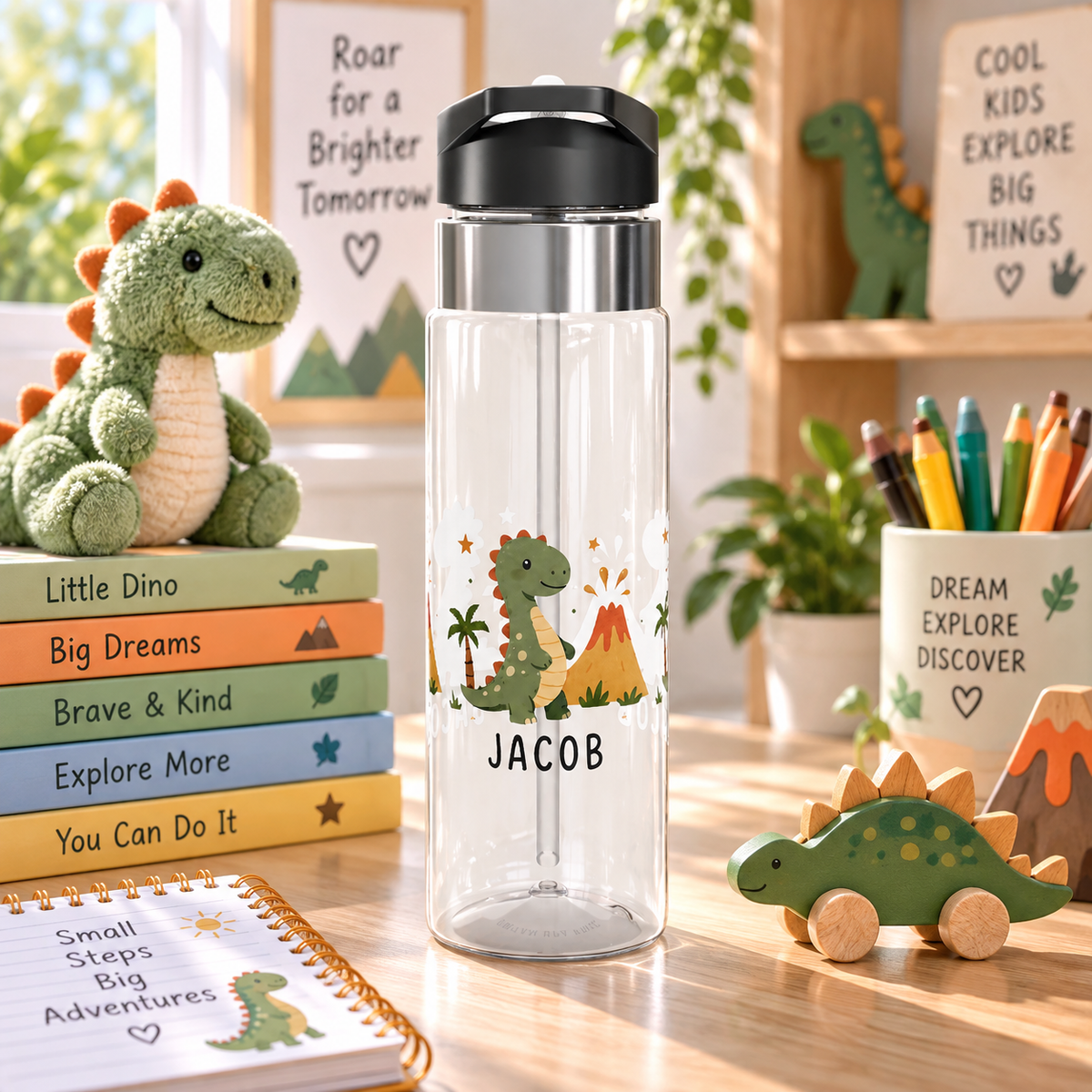 Personalized Dinosaur Water Bottle for Kids, Cute Dino Birthday Gift, Jurassic Theme Bottle, Boys School Bottle, Toddler Hydration Gift