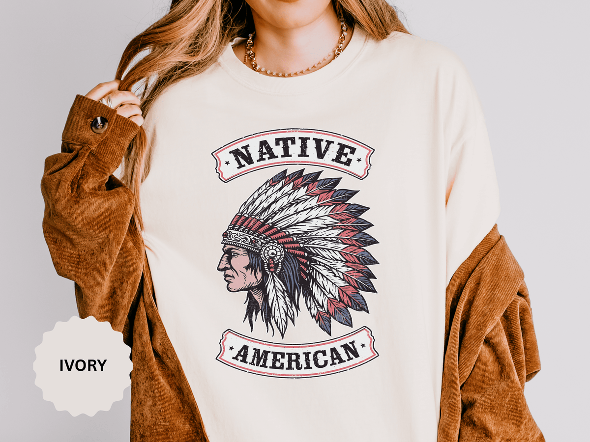 Native American Headdress Shirt, Patriotic USA Graphic Tee, Vintage American Eagle Style, Western Americana Gift, Fourth of July Shirt