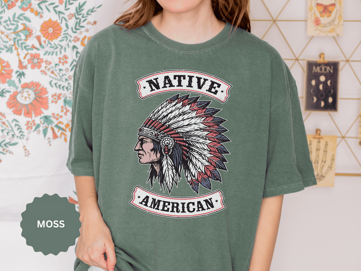 Native American Headdress Shirt, Patriotic USA Graphic Tee, Vintage American Eagle Style, Western Americana Gift, Fourth of July Shirt