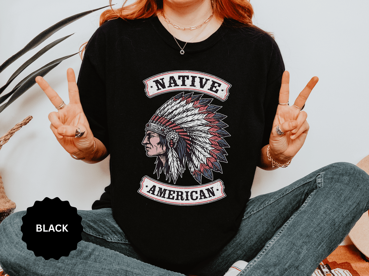 Native American Headdress Shirt, Patriotic USA Graphic Tee, Vintage American Eagle Style, Western Americana Gift, Fourth of July Shirt