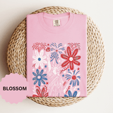 Patriotic Fireworks Shirt, Red White Blue Flower Graphic Tee, Americana T Shirt, Fourth of July Outfit, Vintage USA Gift for Women