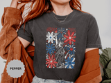 Patriotic Fireworks Shirt, Red White Blue Flower Graphic Tee, Americana T Shirt, Fourth of July Outfit, Vintage USA Gift for Women