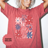 Patriotic Fireworks Shirt, Red White Blue Flower Graphic Tee, Americana T Shirt, Fourth of July Outfit, Vintage USA Gift for Women
