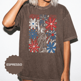 Patriotic Fireworks Shirt, Red White Blue Flower Graphic Tee, Americana T Shirt, Fourth of July Outfit, Vintage USA Gift for Women