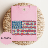 American Flag Floral Shirt, Patriotic Flower Graphic Tee, Vintage Americana T Shirt, Fourth of July Outfit, Red White Blue Gift