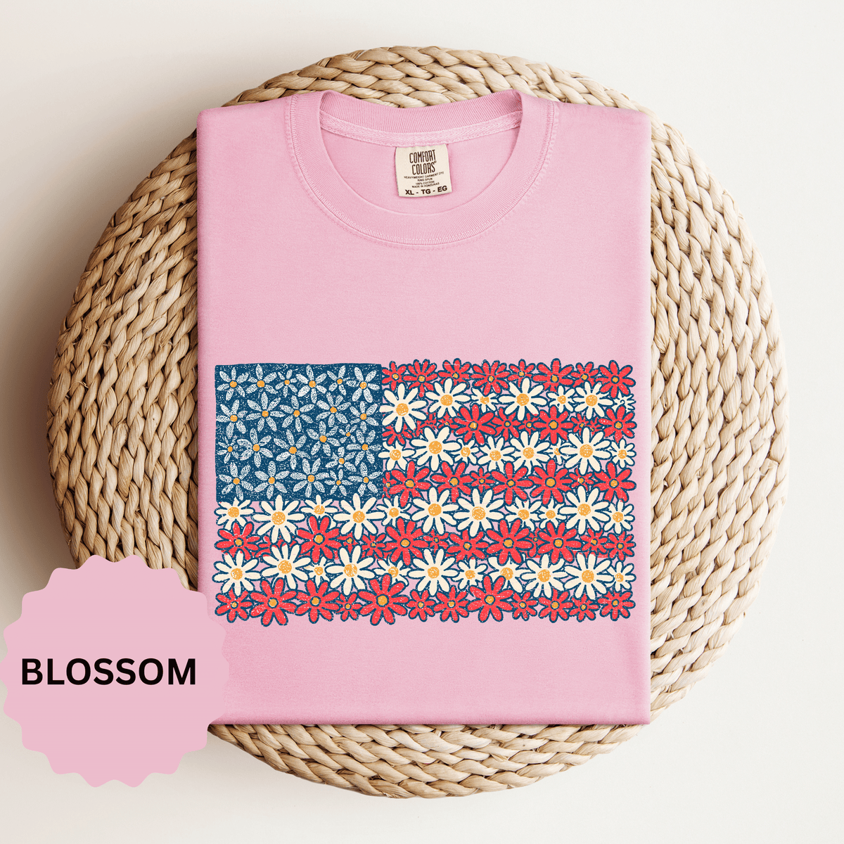 American Flag Floral Shirt, Patriotic Flower Graphic Tee, Vintage Americana T Shirt, Fourth of July Outfit, Red White Blue Gift