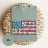 American Flag Floral Shirt, Patriotic Flower Graphic Tee, Vintage Americana T Shirt, Fourth of July Outfit, Red White Blue Gift
