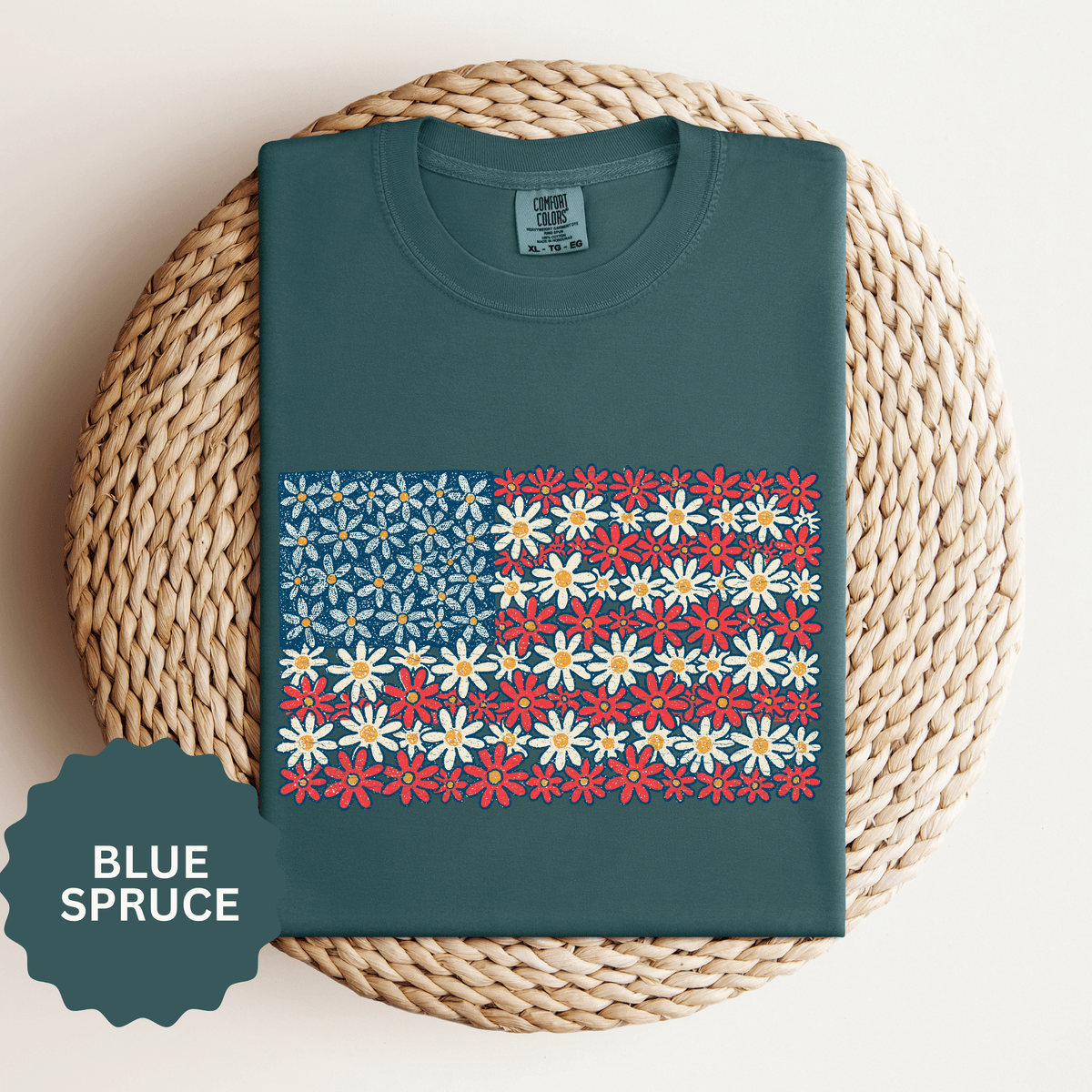 American Flag Floral Shirt, Patriotic Flower Graphic Tee, Vintage Americana T Shirt, Fourth of July Outfit, Red White Blue Gift