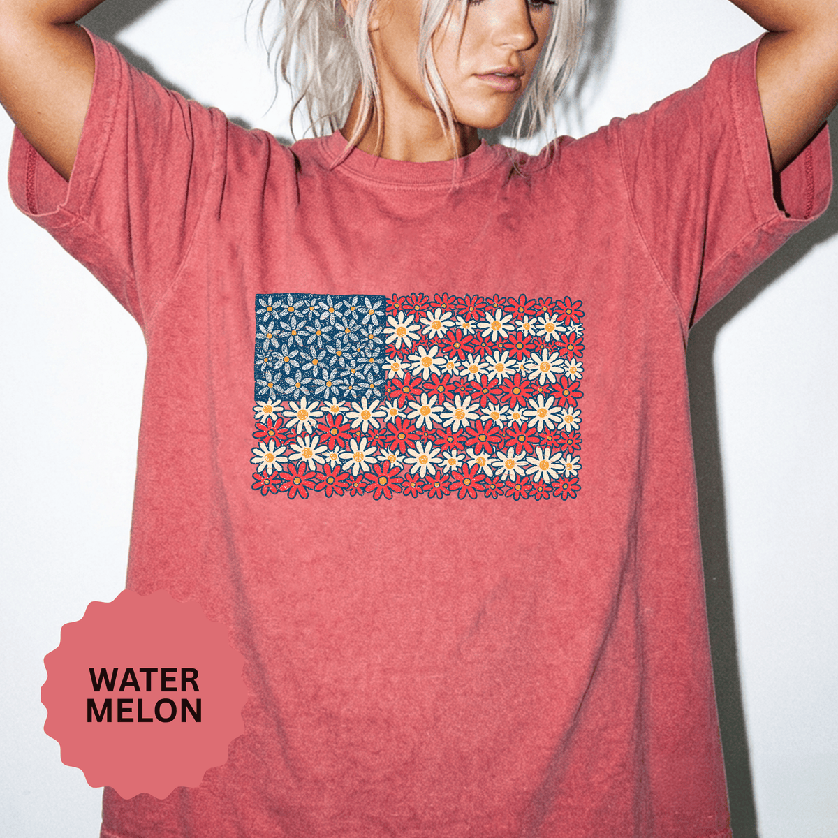 American Flag Floral Shirt, Patriotic Flower Graphic Tee, Vintage Americana T Shirt, Fourth of July Outfit, Red White Blue Gift