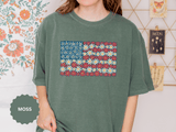American Flag Floral Shirt, Patriotic Flower Graphic Tee, Vintage Americana T Shirt, Fourth of July Outfit, Red White Blue Gift