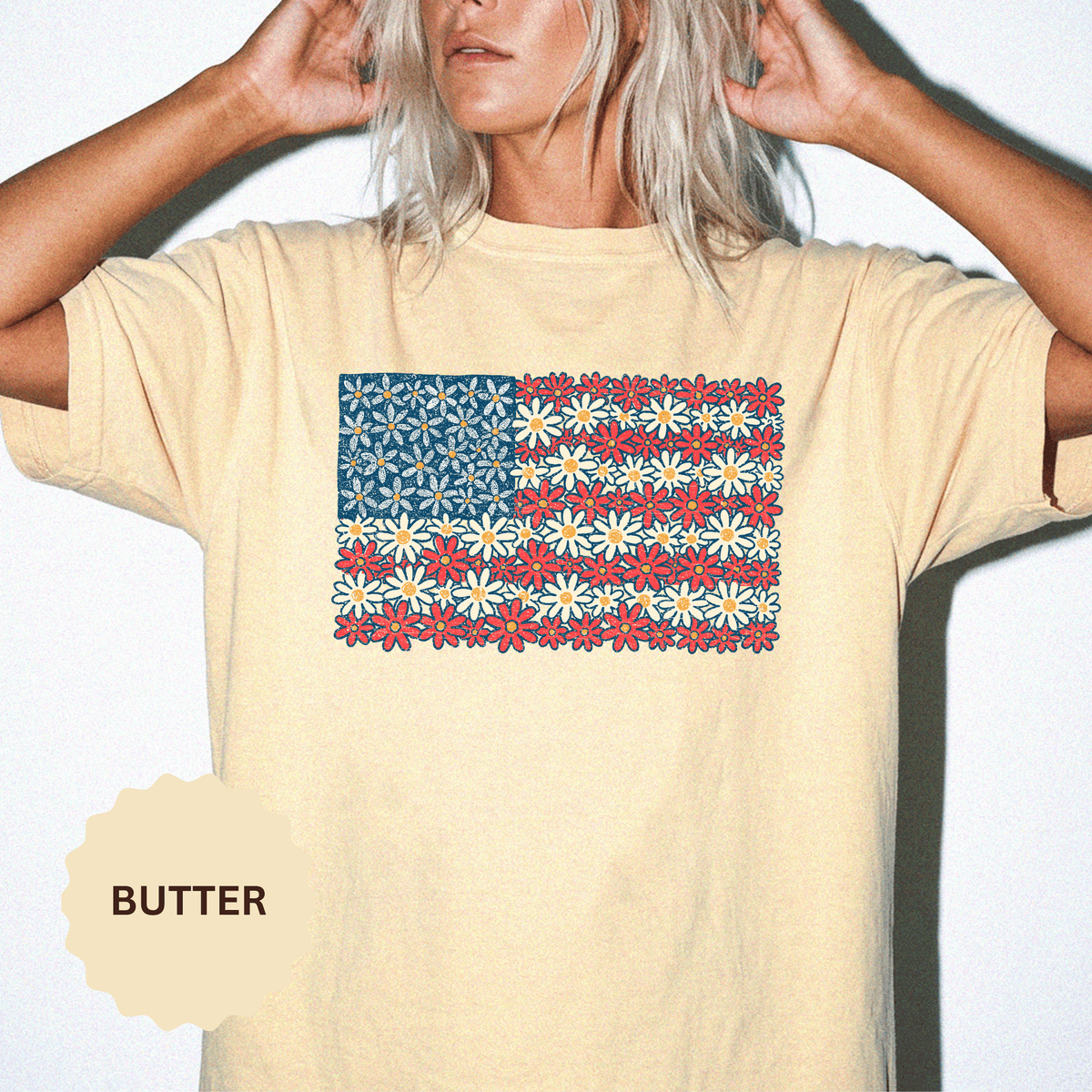 American Flag Floral Shirt, Patriotic Flower Graphic Tee, Vintage Americana T Shirt, Fourth of July Outfit, Red White Blue Gift
