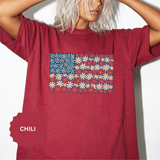 American Flag Floral Shirt, Patriotic Flower Graphic Tee, Vintage Americana T Shirt, Fourth of July Outfit, Red White Blue Gift