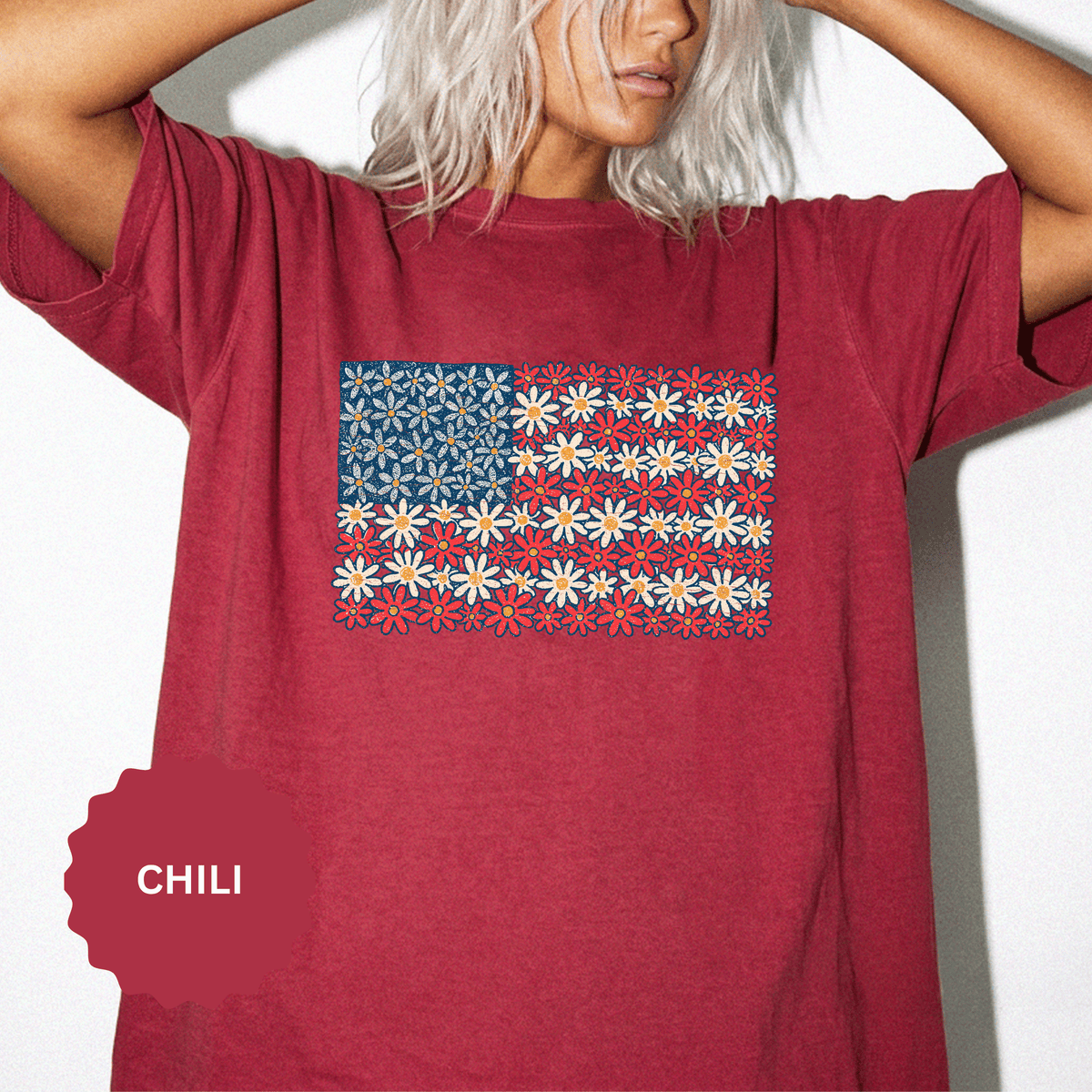 American Flag Floral Shirt, Patriotic Flower Graphic Tee, Vintage Americana T Shirt, Fourth of July Outfit, Red White Blue Gift