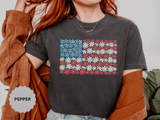 American Flag Floral Shirt, Patriotic Flower Graphic Tee, Vintage Americana T Shirt, Fourth of July Outfit, Red White Blue Gift