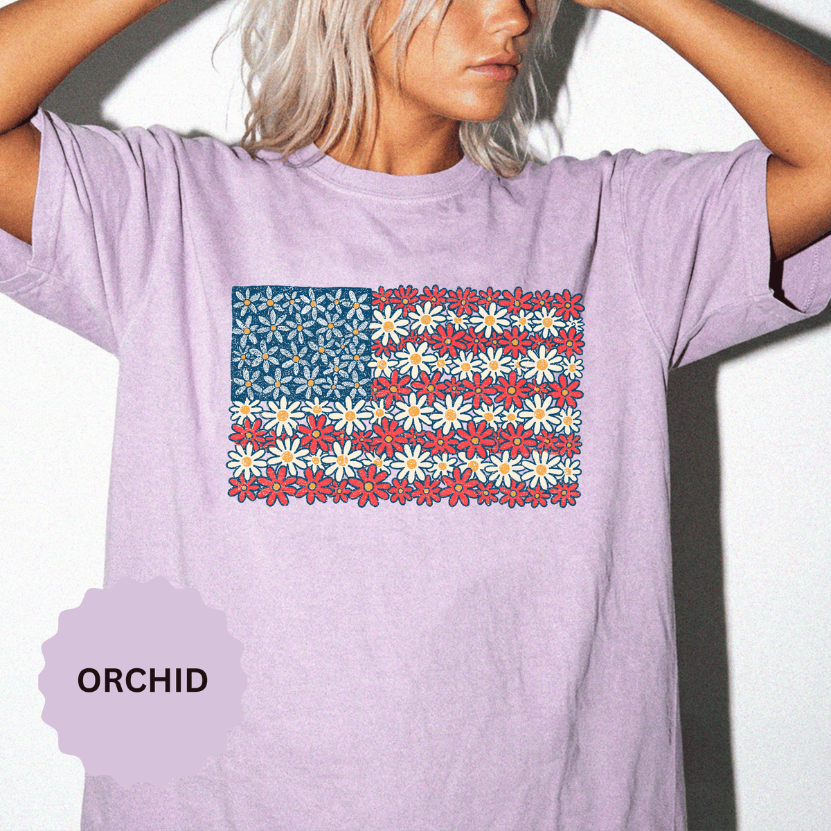 American Flag Floral Shirt, Patriotic Flower Graphic Tee, Vintage Americana T Shirt, Fourth of July Outfit, Red White Blue Gift