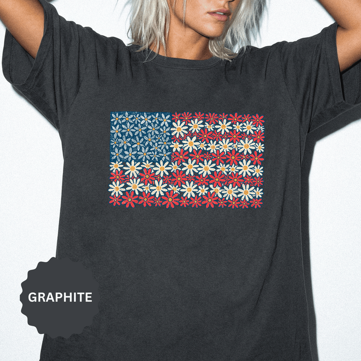 American Flag Floral Shirt, Patriotic Flower Graphic Tee, Vintage Americana T Shirt, Fourth of July Outfit, Red White Blue Gift