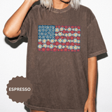 American Flag Floral Shirt, Patriotic Flower Graphic Tee, Vintage Americana T Shirt, Fourth of July Outfit, Red White Blue Gift